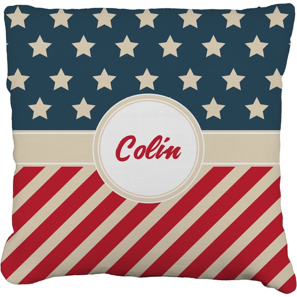 Custom Stars and Stripes Faux-Linen Throw Pillow 20" (Personalized)