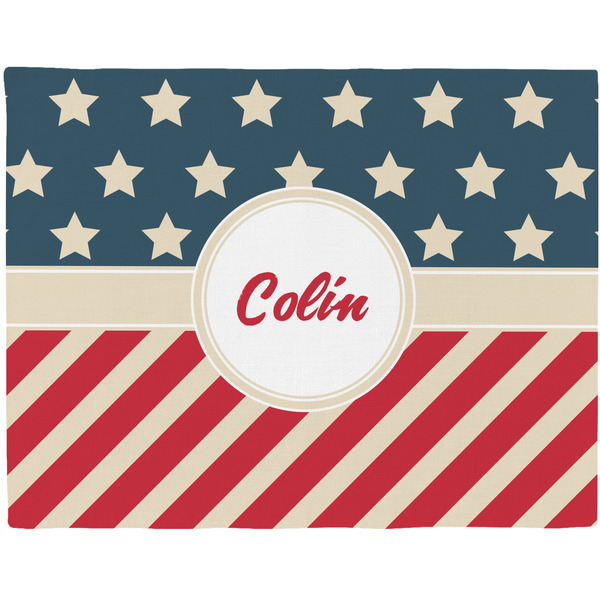 Custom Stars and Stripes Woven Fabric Placemat - Twill w/ Name or Text