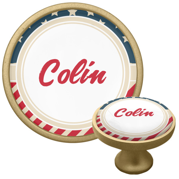 Custom Stars and Stripes Cabinet Knob - Gold (Personalized)