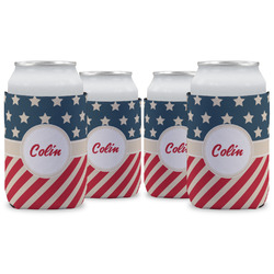 Stars and Stripes Can Cooler (12 oz) - Set of 4 w/ Name or Text