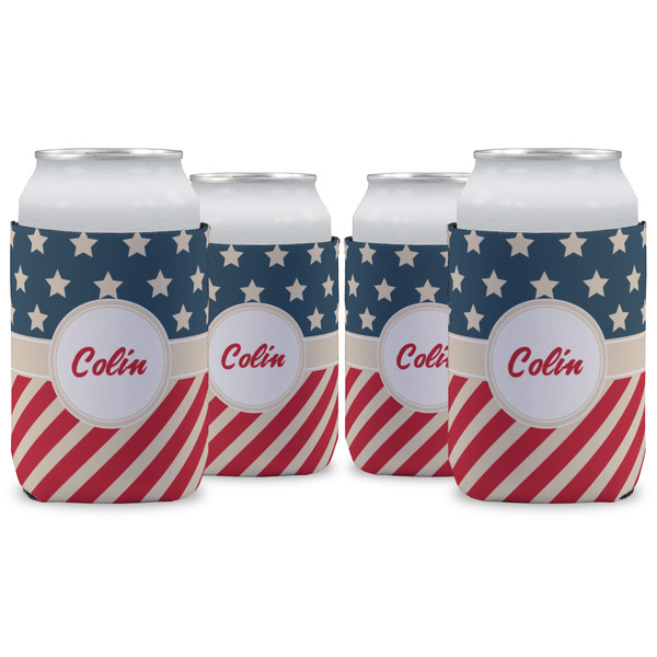 Custom Stars and Stripes Can Cooler (12 oz) - Set of 4 w/ Name or Text
