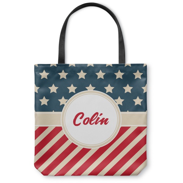 Custom Stars and Stripes Canvas Tote Bag - Large - 18"x18" (Personalized)