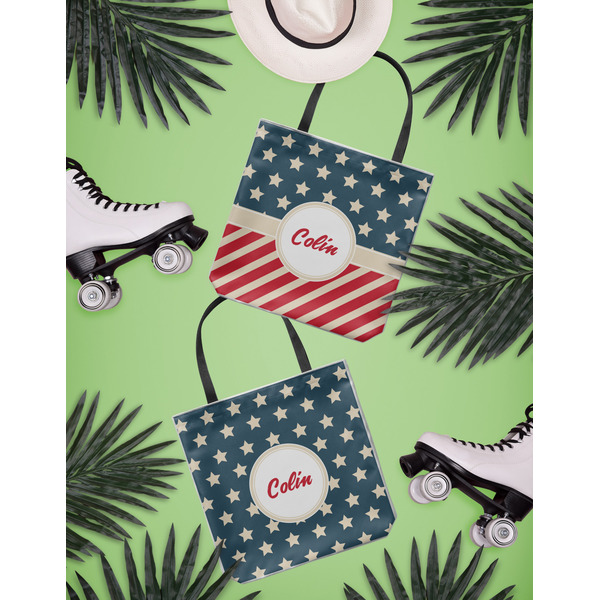 Stars and Stripes Canvas Tote Lifestyle Front and Back- 13x13