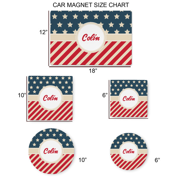 Stars and Stripes Car Magnets - SIZE CHART