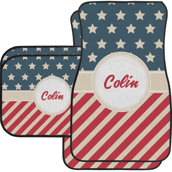 Custom Stars and Stripes Car Floor Mats Set - 2 Front & 2 Back (Personalized)
