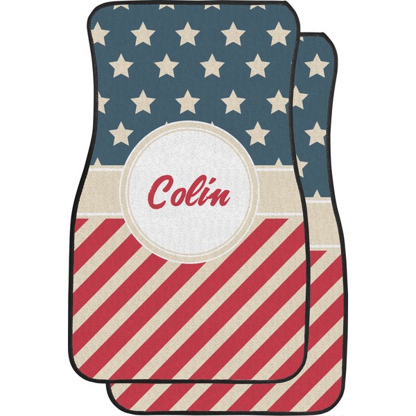 Custom Stars and Stripes Car Floor Mats (Front Seat) (Personalized)
