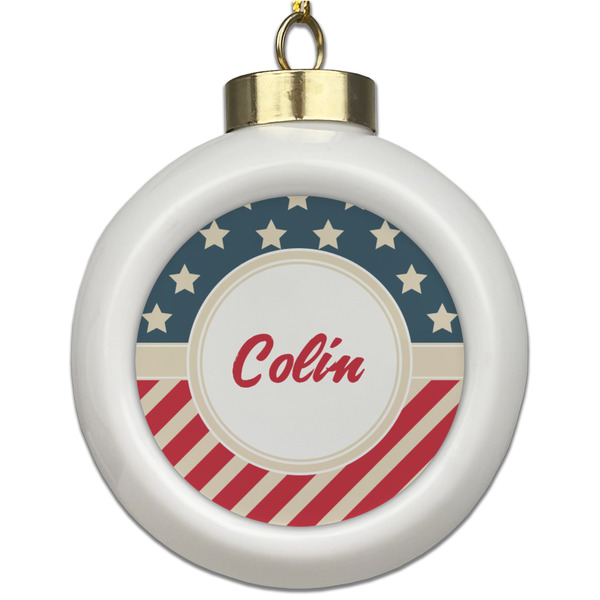 Custom Stars and Stripes Ceramic Ball Ornament (Personalized)