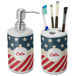 Stars and Stripes Ceramic Bathroom Accessories Set (Personalized)