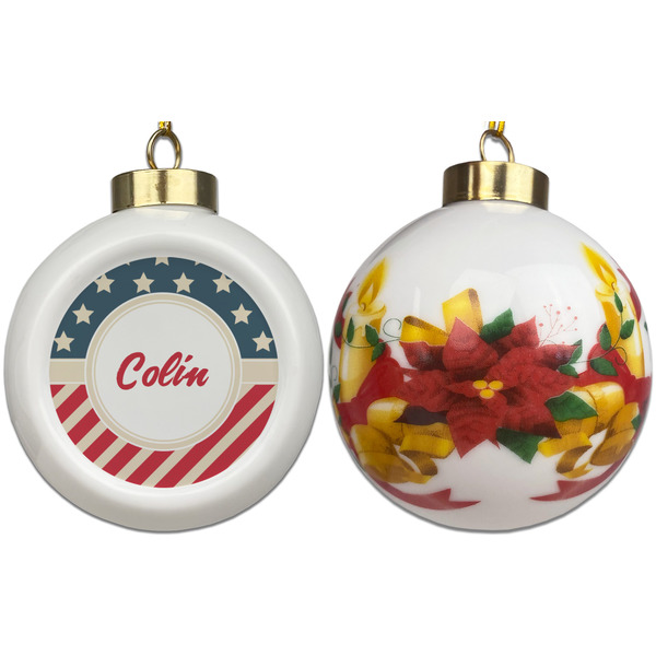 Stars and Stripes Ceramic Christmas Ornament - Poinsettias (APPROVAL)