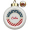 Stars and Stripes Ceramic Christmas Ornament - Poinsettias (Front View)