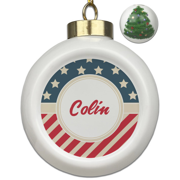 Custom Stars and Stripes Ceramic Ball Ornament - Christmas Tree (Personalized)