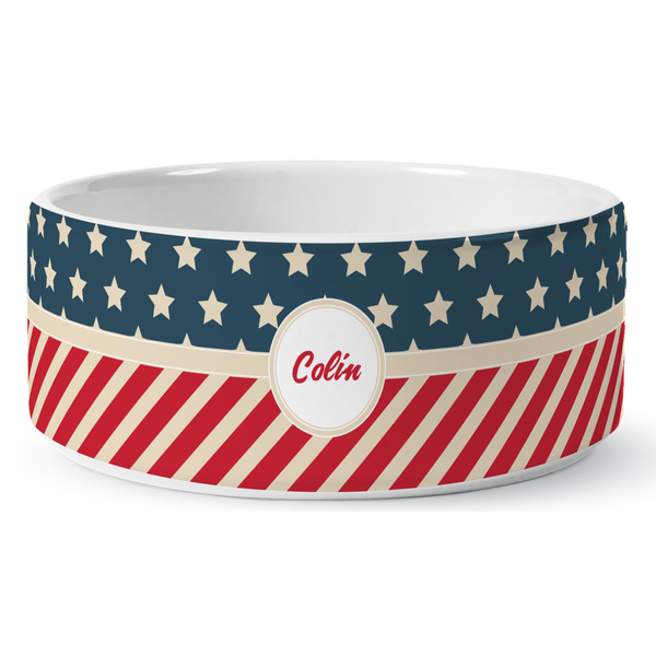 Stars and Stripes Ceramic Dog Bowl - Medium - Front