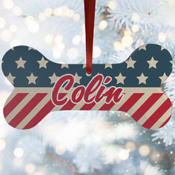 Stars and Stripes Ceramic Dog Ornament w/ Name or Text