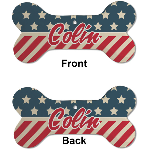 Stars and Stripes Ceramic Flat Ornament - Bone Front & Back (APPROVAL)