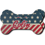 Stars and Stripes Ceramic Dog Ornament - Front & Back w/ Name or Text