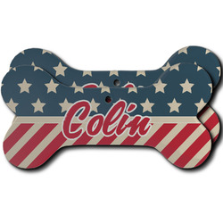 Stars and Stripes Ceramic Dog Ornament - Front & Back w/ Name or Text