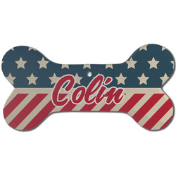Stars and Stripes Ceramic Dog Ornament - Front w/ Name or Text
