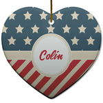 Stars and Stripes Heart Ceramic Ornament w/ Name or Text