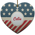 Stars and Stripes Heart Ceramic Ornament w/ Name or Text
