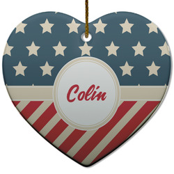 Stars and Stripes Heart Ceramic Ornament w/ Name or Text