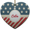 Stars and Stripes Ceramic Flat Ornament - Heart (Front)