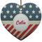 Stars and Stripes Heart Ceramic Ornament w/ Name or Text