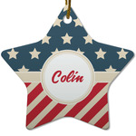 Stars and Stripes Star Ceramic Ornament w/ Name or Text