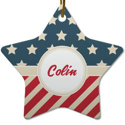 Stars and Stripes Star Ceramic Ornament w/ Name or Text