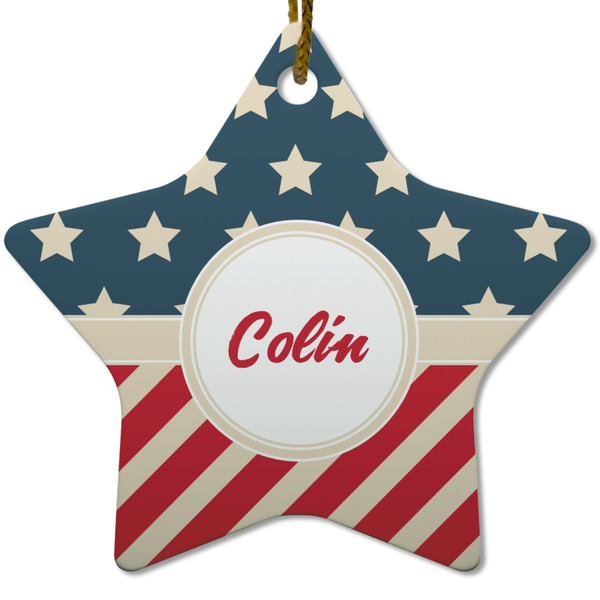 Custom Stars and Stripes Star Ceramic Ornament w/ Name or Text