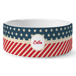 Stars and Stripes Ceramic Dog Bowl - Large (Personalized)