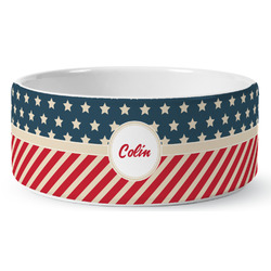 Stars and Stripes Ceramic Dog Bowl (Personalized)