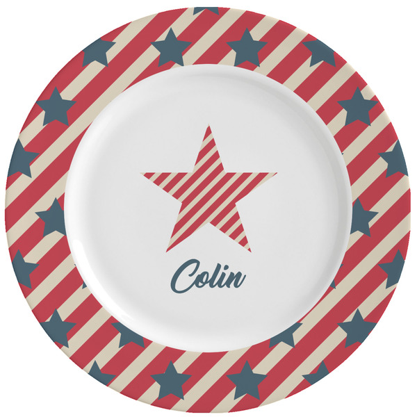 Custom Stars and Stripes Ceramic Dinner Plates (Set of 4) (Personalized)
