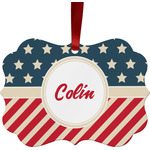 Stars and Stripes Metal Frame Ornament - Double Sided w/ Name or Text