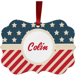Stars and Stripes Metal Frame Ornament - Double Sided w/ Name or Text