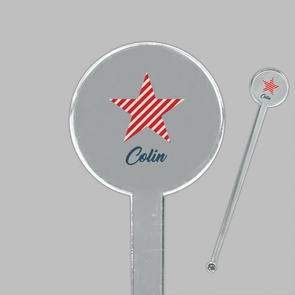 Stars and Stripes Clear Plastic 7" Stir Stick - Round - Closeup