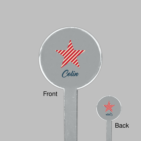 Stars and Stripes Clear Plastic 7" Stir Stick - Round - Front & Back