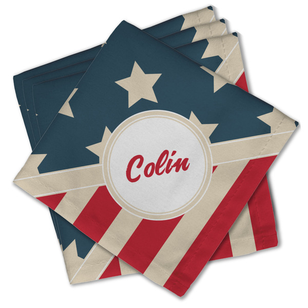 Custom Stars and Stripes Cloth Cocktail Napkins - Set of 4 w/ Name or Text