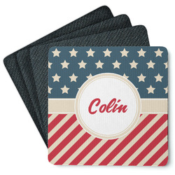 Stars and Stripes Square Rubber Backed Coasters - Set of 4 (Personalized)