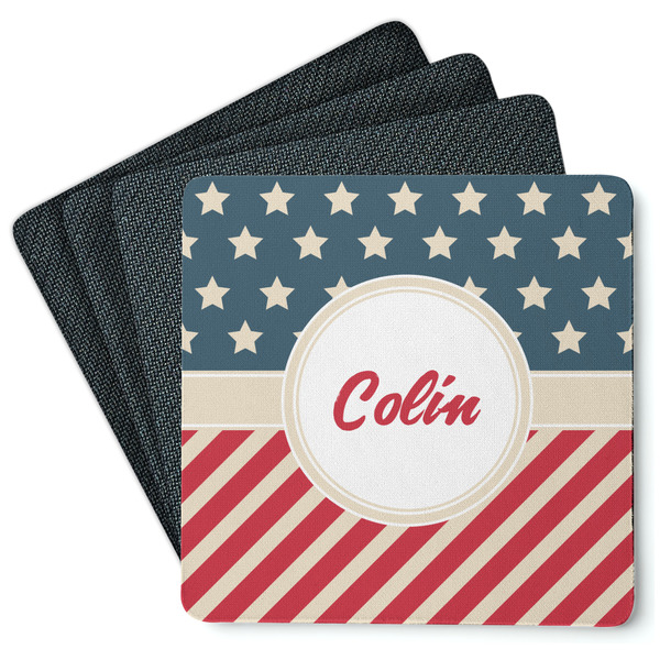 Custom Stars and Stripes Square Rubber Backed Coasters - Set of 4 (Personalized)