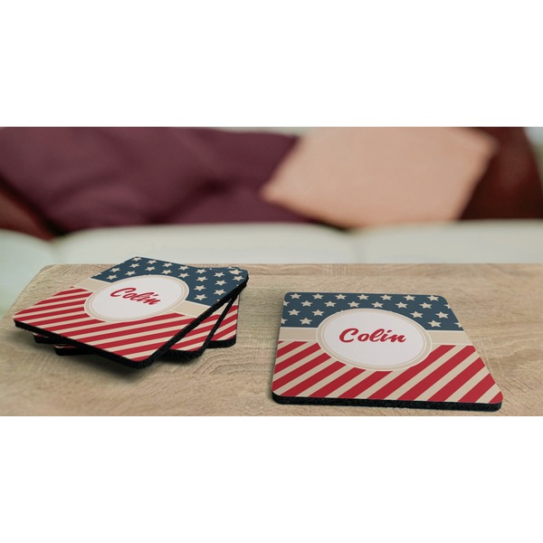 Stars and Stripes Coaster Rubber Back - On Coffee Table