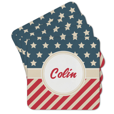 Custom Stars and Stripes Cork Coaster - Set of 4 w/ Name or Text