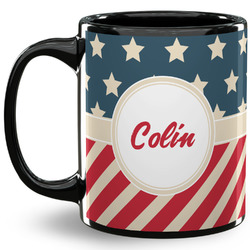 Stars and Stripes 11 Oz Coffee Mug - Black (Personalized)