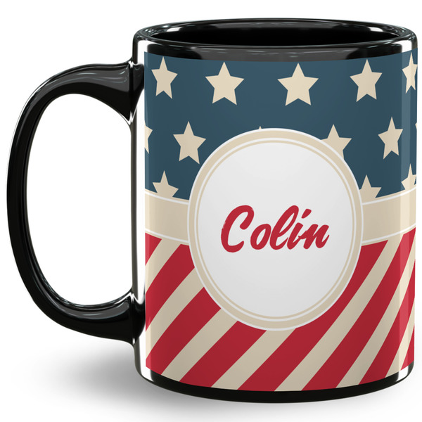 Custom Stars and Stripes 11 Oz Coffee Mug - Black (Personalized)