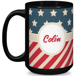 Stars and Stripes 15 Oz Coffee Mug - Black (Personalized)