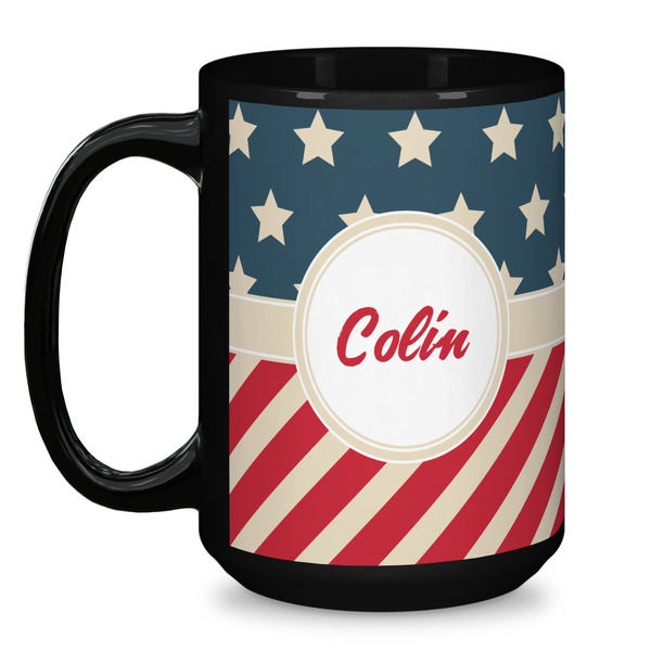 Stars and Stripes Coffee Mug - 15 oz - Black