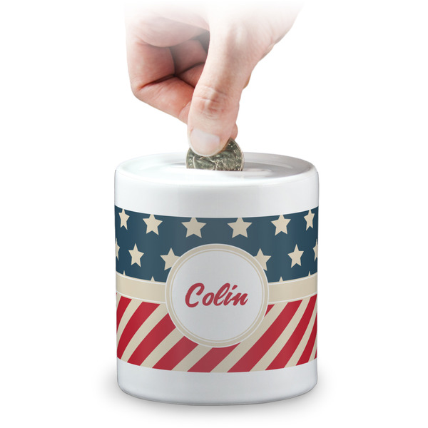 Custom Stars and Stripes Coin Bank (Personalized)