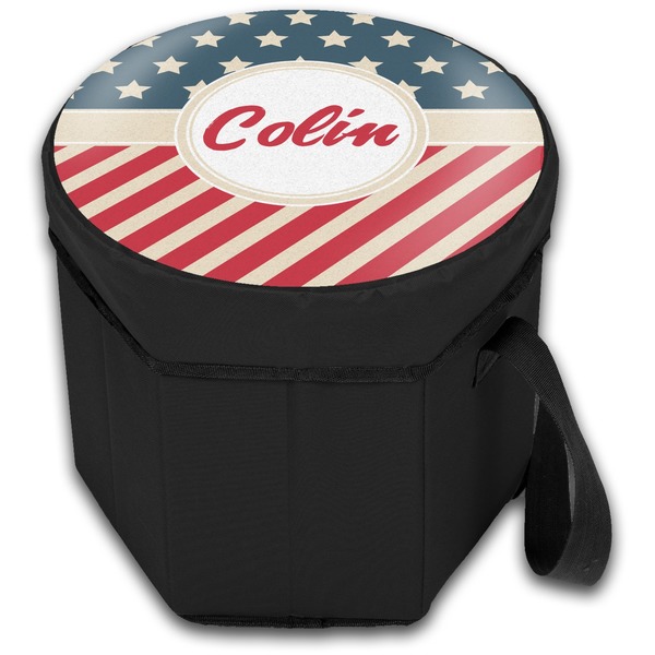 Stars and Stripes Collapsible Personalized Cooler & Seat (Closed)