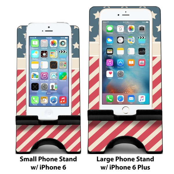 Stars and Stripes Compare Phone Stand Sizes - with iPhones