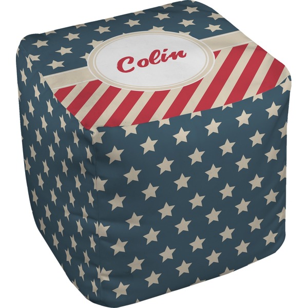 Custom Stars and Stripes Cube Pouf Ottoman - 13" (Personalized)