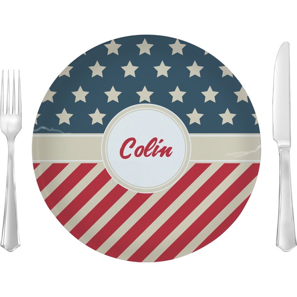 Custom Stars and Stripes Glass Lunch / Dinner Plate 10" (Personalized)